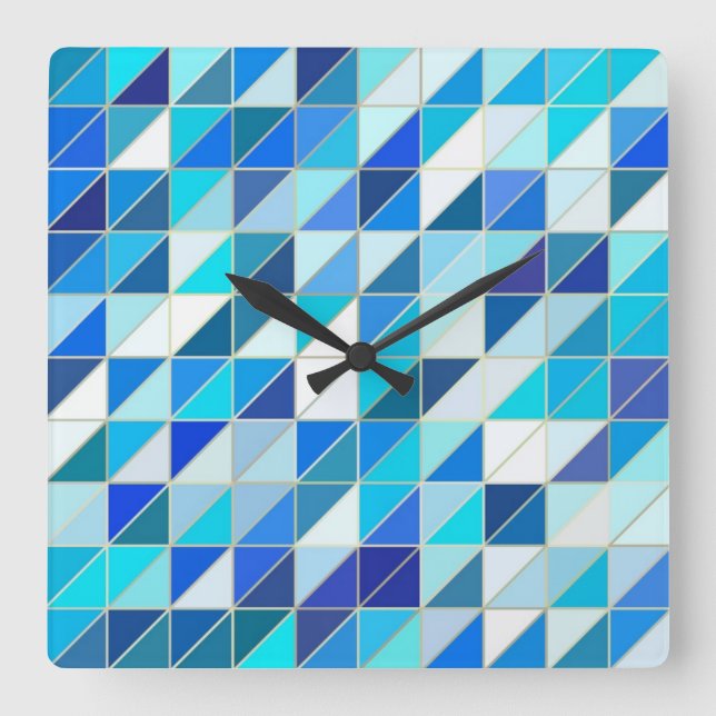 Reloj Cuadrado Mosaico - Tonos azul y blanco (Anverso)