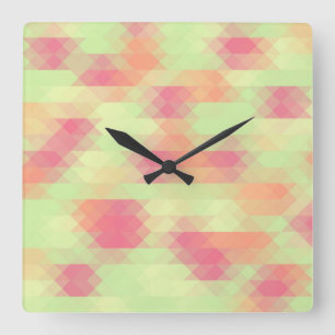 Reloj Cuadrado Mosaico Verano Verde Y Triángulo Rosa