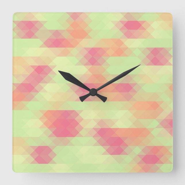Reloj Cuadrado Mosaico Verano Verde Y Triángulo Rosa (Anverso)