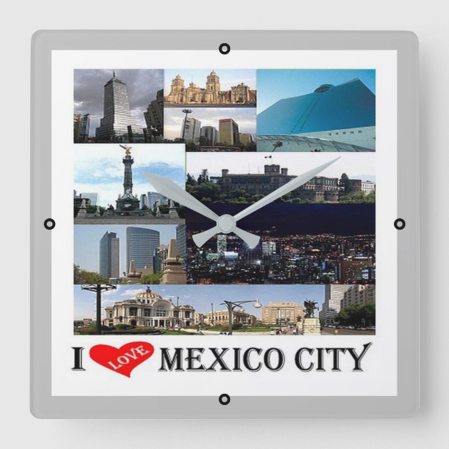 Reloj Cuadrado mosaico zMX008 de la ciudad de MÉXICO I Love, (Anverso)