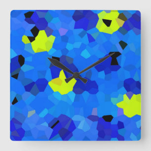 Reloj Cuadrado Mosaicos azules y amarillos