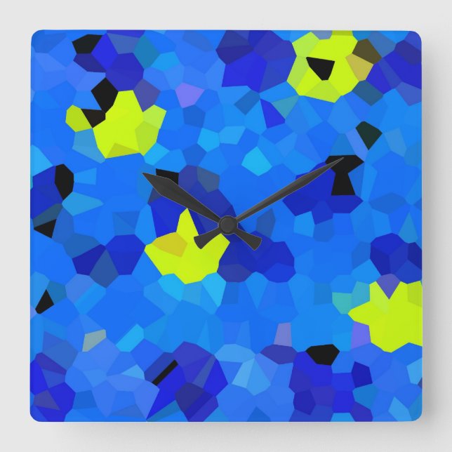 Reloj Cuadrado Mosaicos azules y amarillos (Anverso)