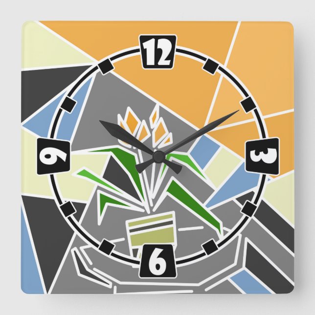 Reloj Cuadrado Mosaicos románticos elementos textura vitrage flor (Anverso)
