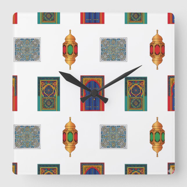 Reloj Cuadrado Mosaïque des portes et lanternes marocaines (Anverso)
