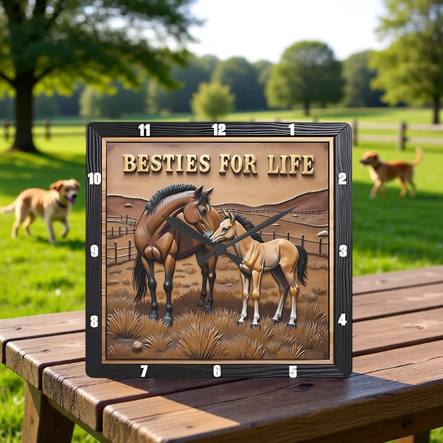 Reloj Cuadrado Mother Foal Horses Pasture (Subido por el creador)