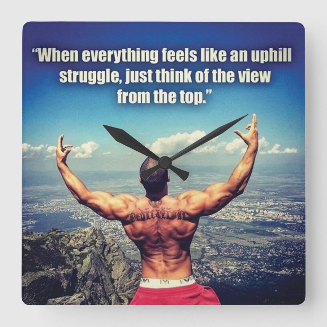 Reloj Cuadrado Motivación de entrenamiento de gimnasio (Anverso)