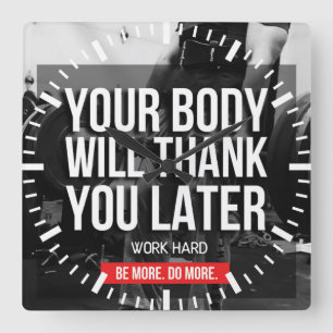Reloj Cuadrado Motivación de gimnasio - Trabajar duro