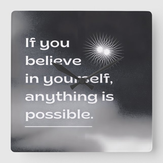Reloj Cuadrado Motivational Wall Art | “Believe in Yourself” Mini (Anverso)