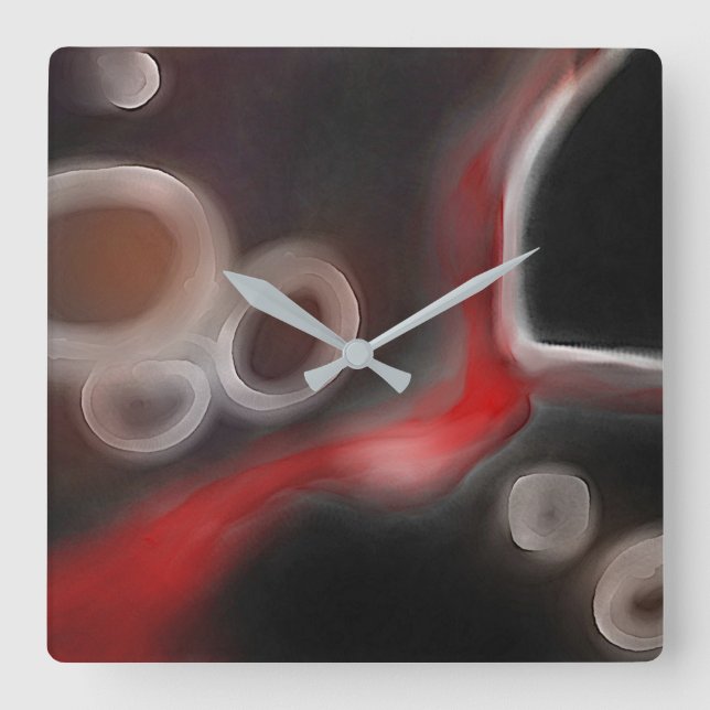 Reloj Cuadrado Motivo Arterial: Resumen Negro, Blanco y Rojo (Anverso)