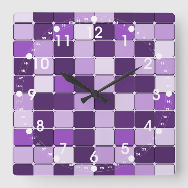 Reloj Cuadrado Motivo de mosaico bonito Lavanda Lilac púrpura (Anverso)