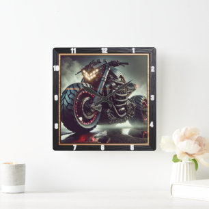 Reloj Cuadrado Motocicleta Futurista con luces LED mostrando