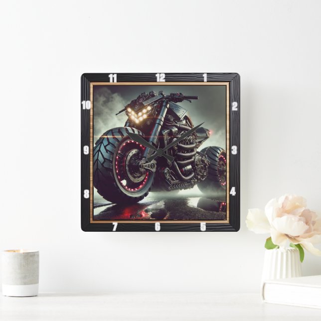 Reloj Cuadrado Motocicleta Futurista con luces LED mostrando (Hogar)