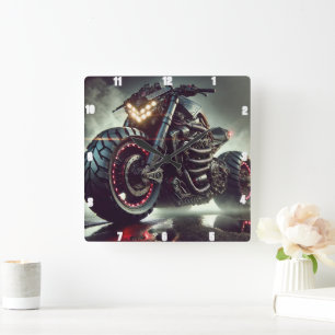 Reloj Cuadrado Motocicleta Futurista con luces LED mostrando