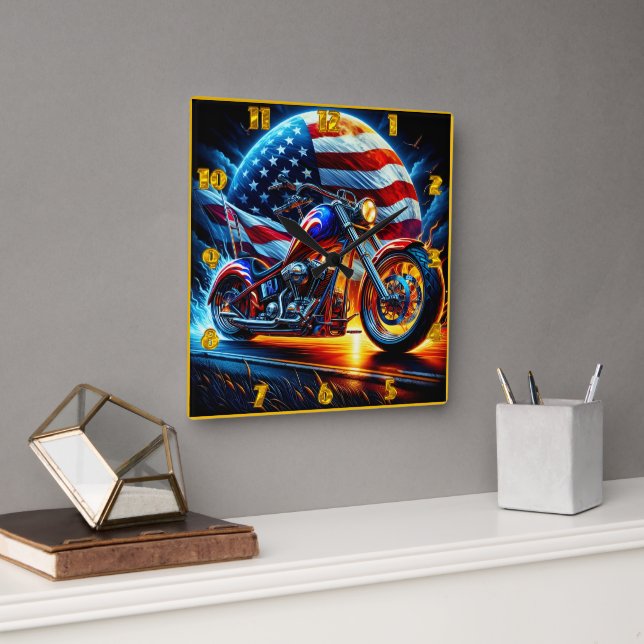 Reloj Cuadrado Motocicleta personalizado en un contexto patriótic (Oficina)