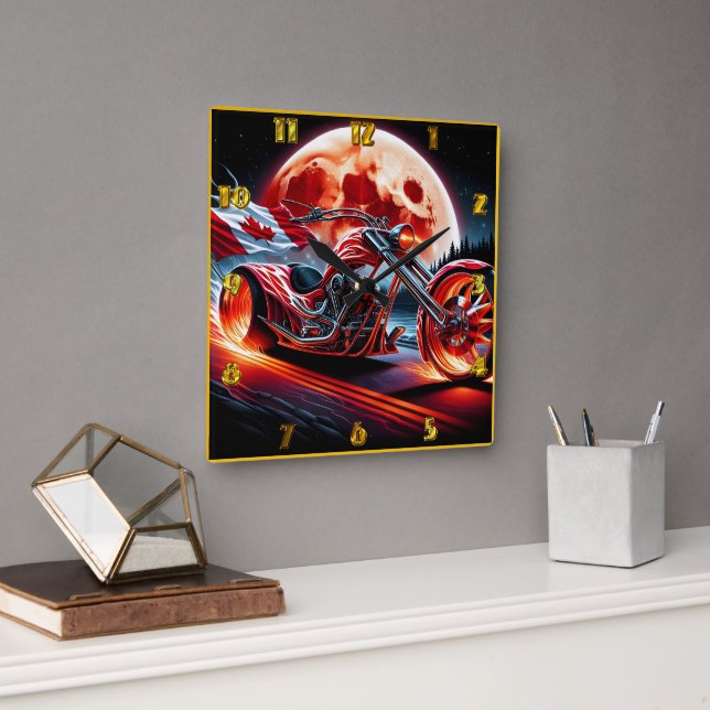 Reloj Cuadrado Motocicletas de Canadá bajo una luna brillante (Oficina)