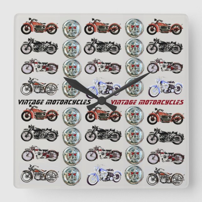RELOJ CUADRADO MOTOCICLETAS DE VINTAJE CLÁSICA Y HABILIDADES META (Anverso)