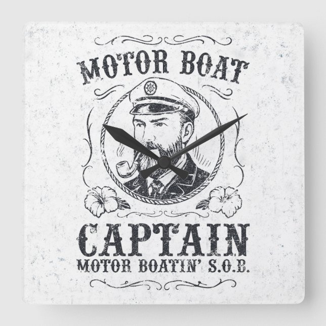 Reloj Cuadrado Motor Boat Captain Funny Pontoon Boating (Anverso)