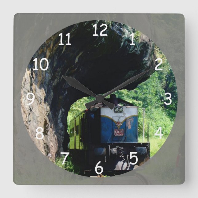 Reloj Cuadrado Motor de tren diesel clásico (Anverso)