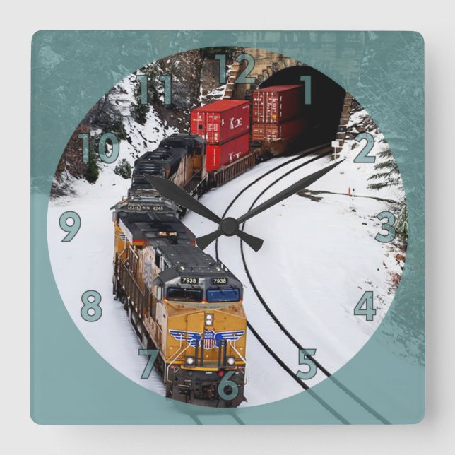 Reloj Cuadrado Motor de tren diesel clásico (Anverso)