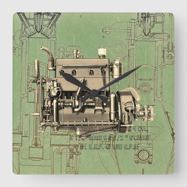 Reloj Cuadrado Motor Wisconsin Milwaukee Motor de gas B-3 (Anverso)