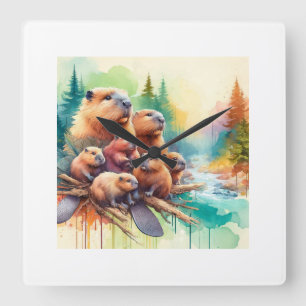 Reloj Cuadrado Mountain Beavers 010624AREF122 - Watercolor