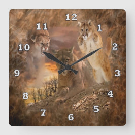 Reloj Cuadrado Mountain Lion Cougar Animal Collage Clock