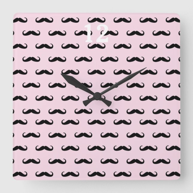 Reloj Cuadrado Moustache & Pink | Wanduhr cuadrado (Anverso)