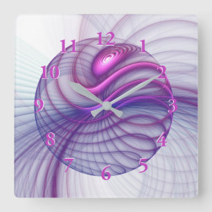 Reloj Cuadrado Movimientos Hermosos Arte Fractal Abstracto Rosa