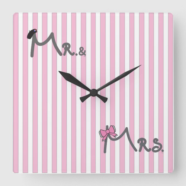 Reloj Cuadrado Mr and Mrs Bride/Groom Wall Clock (Anverso)