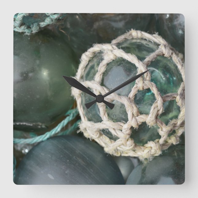 Reloj Cuadrado Muchas carrozas de pesca de vidrio, Alaska (Anverso)