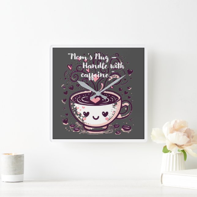 Reloj Cuadrado "Mug de mamá - Manejar con cafeína". (Hogar)