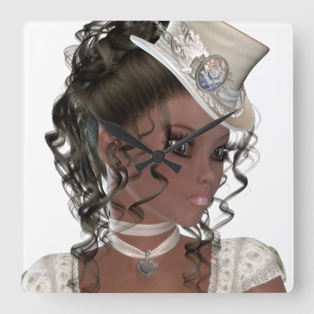 Reloj Cuadrado Mujer afroamericana bonita (Anverso)