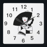 Reloj Cuadrado Mujer Art Deco con guantes de sombrero grande RL<br><div class="desc">Mujer de Moda Vintage Art Deco con Sombrero Grande y Guantes</div>