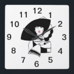 Reloj Cuadrado Mujer Art Deco con guantes de sombrero grande RL<br><div class="desc">Mujer de Moda Vintage Art Deco con Sombrero Grande y Guantes</div>
