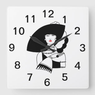 Reloj Cuadrado Mujer Art Deco con guantes y sombrero grande RL