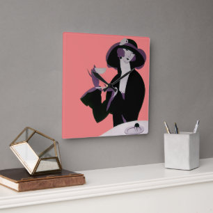 Reloj Cuadrado Mujer Art Déco Vintage, té de la tarde y pastelito