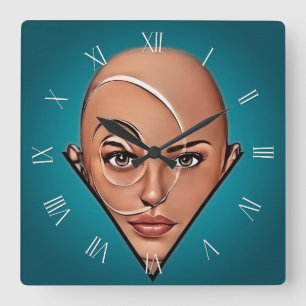 Reloj Cuadrado Mujer calva. Arte moderno