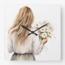 Mujer Con Daisy Bouquet