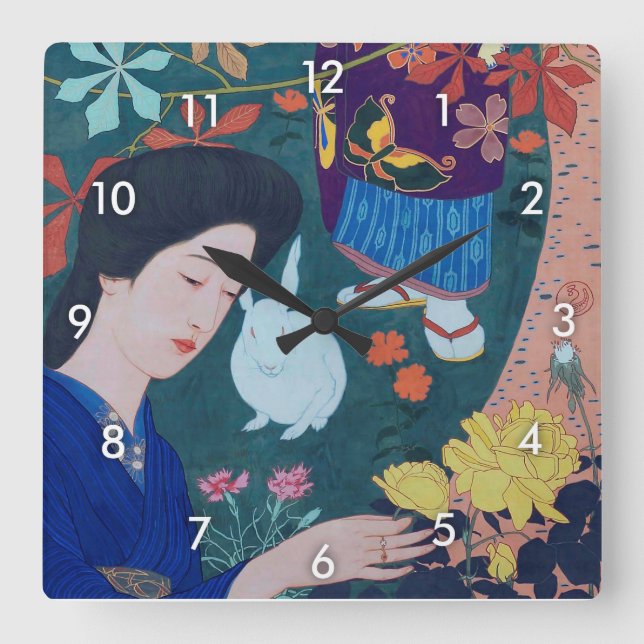 Reloj Cuadrado Mujer en el Jardín de las Flores, Goyō Hashiguchi (Anverso)