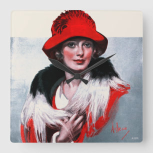 Reloj Cuadrado Mujer en Gorra rojo