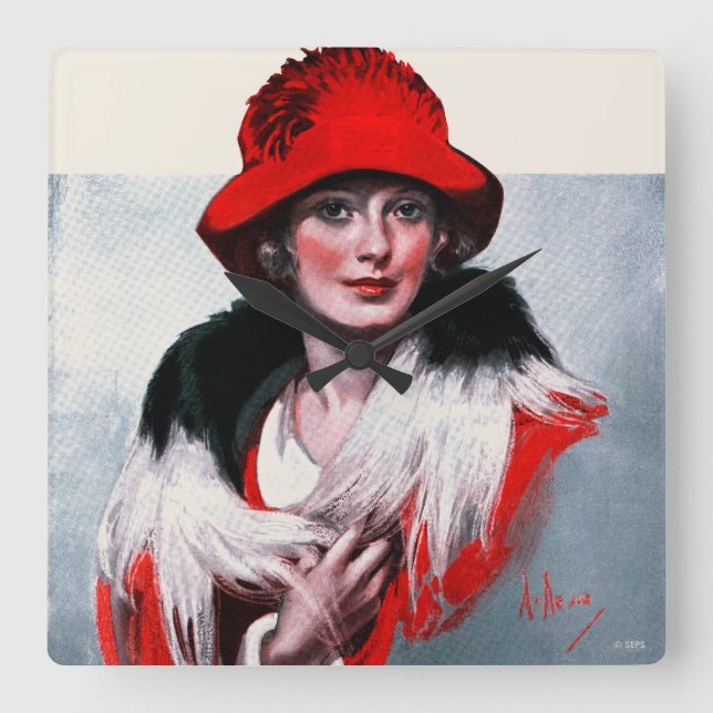 Reloj Cuadrado Mujer en Gorra rojo (Anverso)