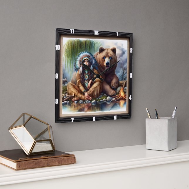 Reloj Cuadrado Mujer indígena con armonía (Oficina)