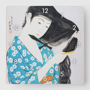 Reloj Cuadrado Mujer tocando su pelo, Goyō Hashiguchi
