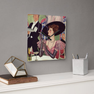 Reloj Cuadrado Mujer ventilado Fumar Cigarrillo beber champagne