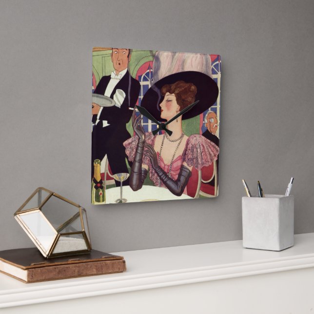 Reloj Cuadrado Mujer ventilado Fumar Cigarrillo beber champagne (Oficina)