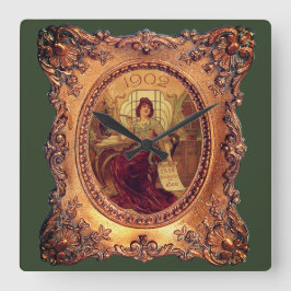 Reloj Cuadrado Mujer victoriana en elegante marco victoriano