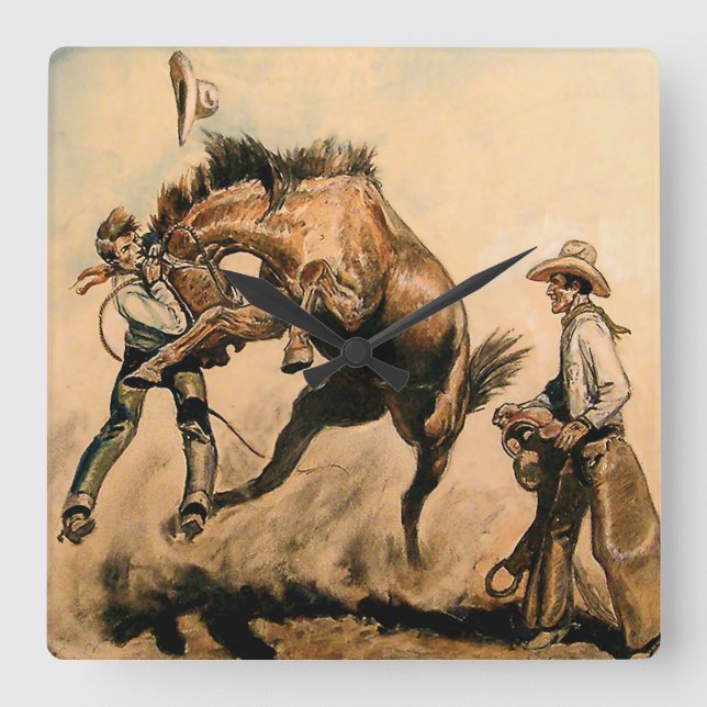 Reloj Cuadrado "Mule" Arte Occidental de Will James (Anverso)
