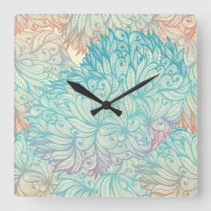 Reloj Cuadrado Multicolor Floral Doodle Pattern