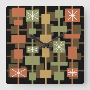 Reloj Cuadrado Multicolores negros modernos de mediados de siglo