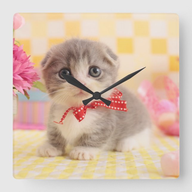 Reloj Cuadrado Munchkin Kitten (Anverso)